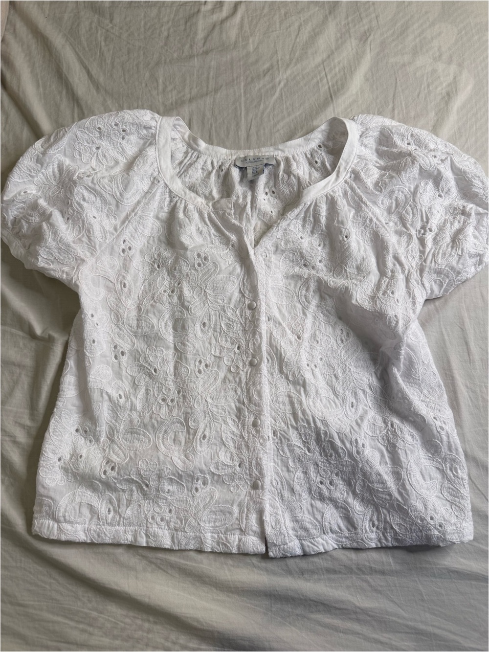 Embroidered White Cotton Short-Sleeve Top